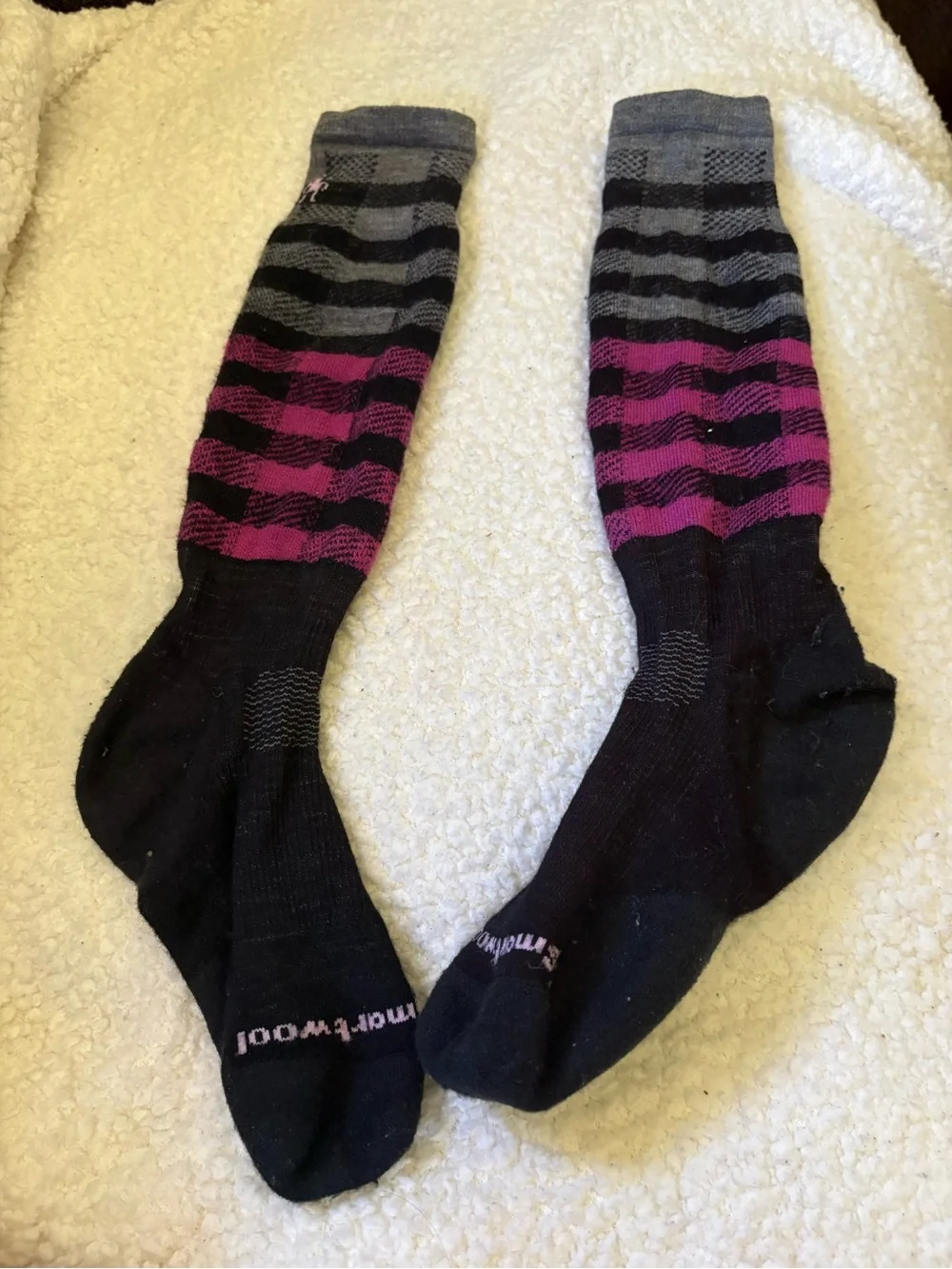 Unisex Knee-High Striped Socks - Black, Gray & Purple